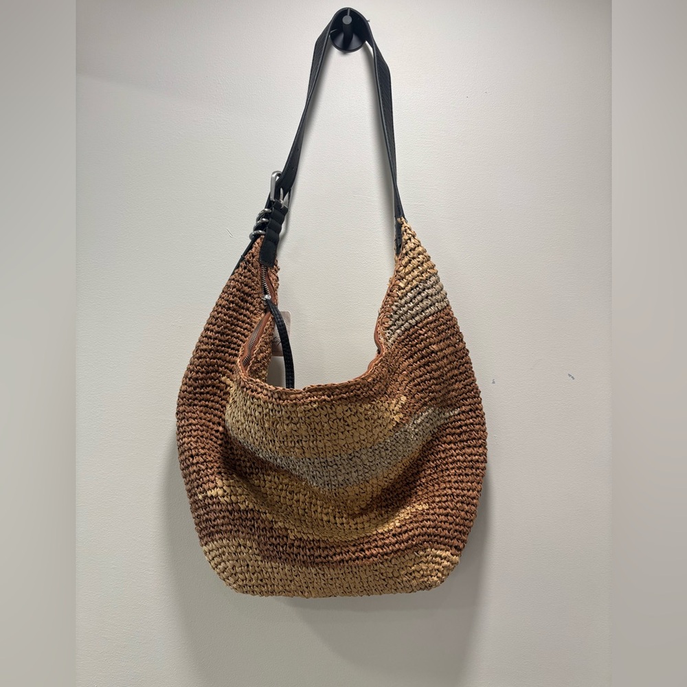 Free People Brown Multi Woven Shoulder Bag with Black Strap